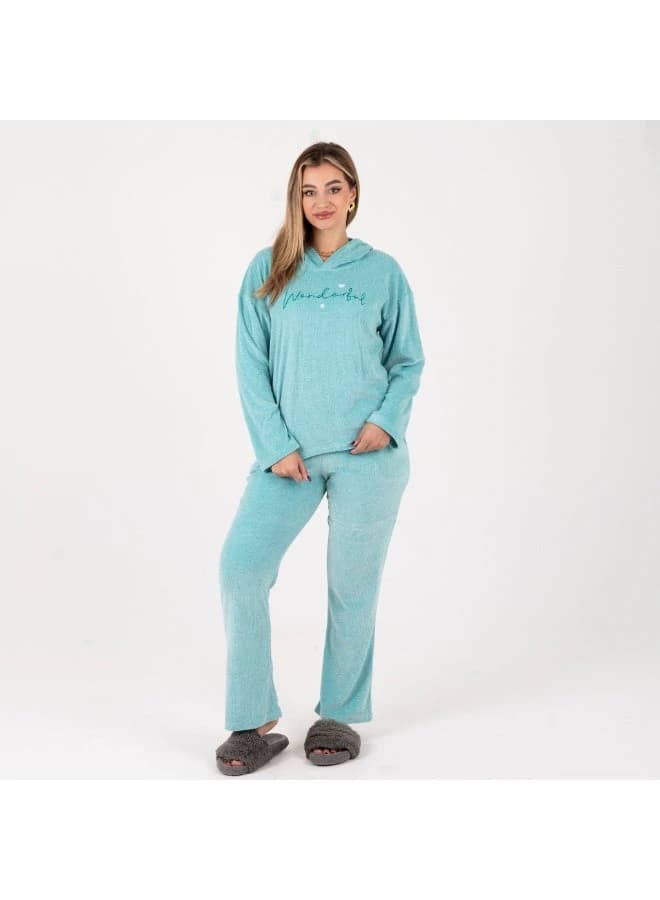 Women’s Velvet Embroidered Pajama Set – Mint Green