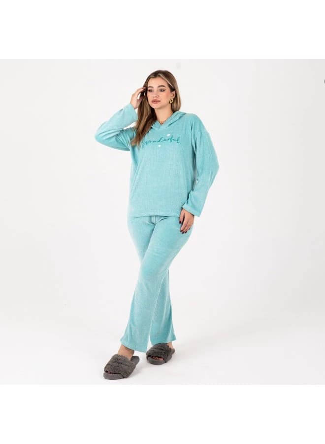 Women’s Velvet Embroidered Pajama Set – Mint Green