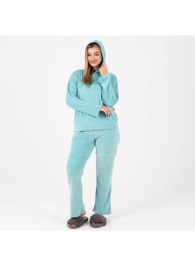 Women’s Velvet Embroidered Pajama Set – Mint Green