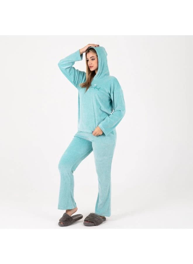 Women’s Velvet Embroidered Pajama Set – Mint Green