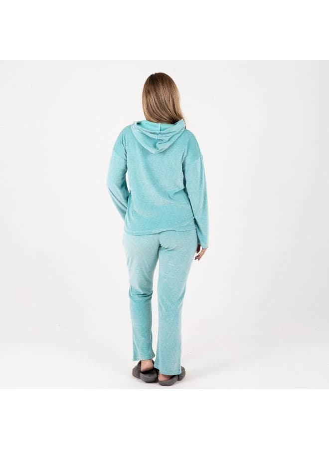 Women’s Velvet Embroidered Pajama Set – Mint Green