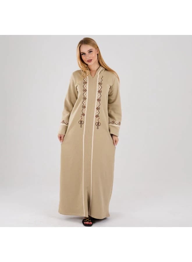 Winter Hooded Casual Abaya - Premium Milton Fabric with Intricate Embroidery