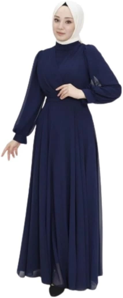 Double Neck Chiffon Hijab Evening Dress