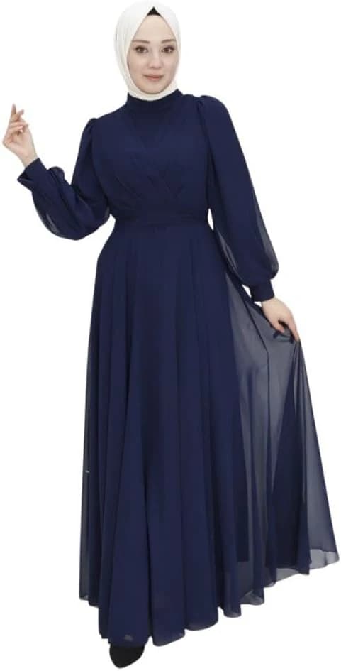 Double Neck Chiffon Hijab Evening Dress