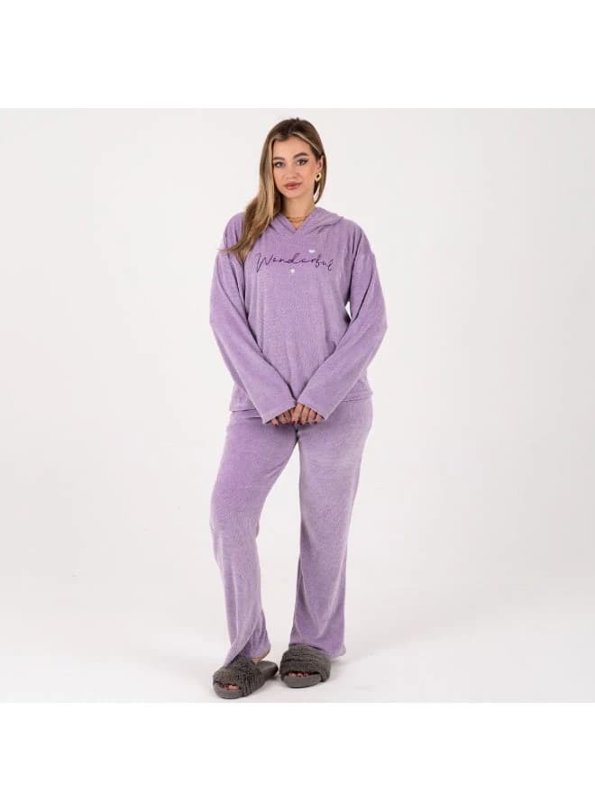 Women’s Velvet Embroidered Pajama Set – Mauve