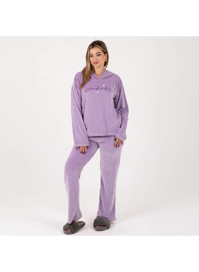 Women’s Velvet Embroidered Pajama Set – Mauve