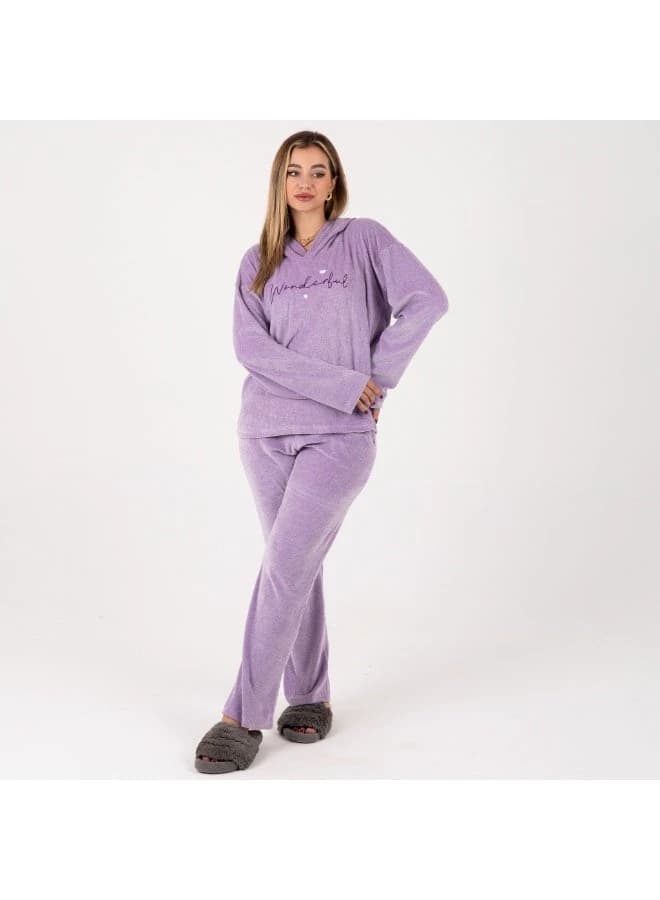 Women’s Velvet Embroidered Pajama Set – Mauve