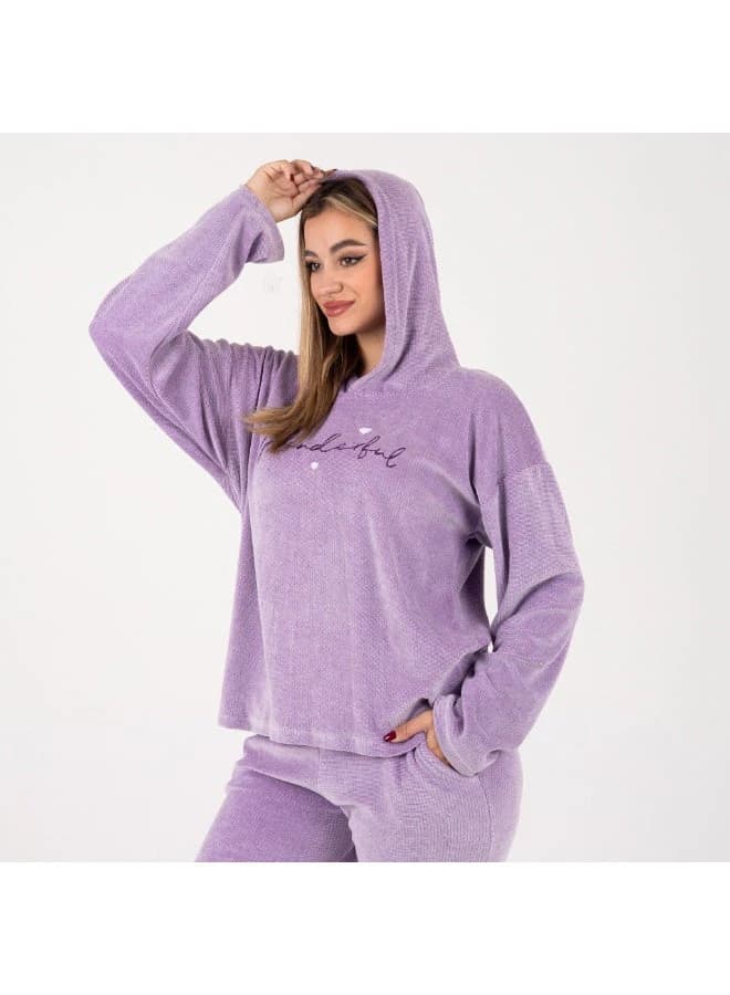 Women’s Velvet Embroidered Pajama Set – Mauve