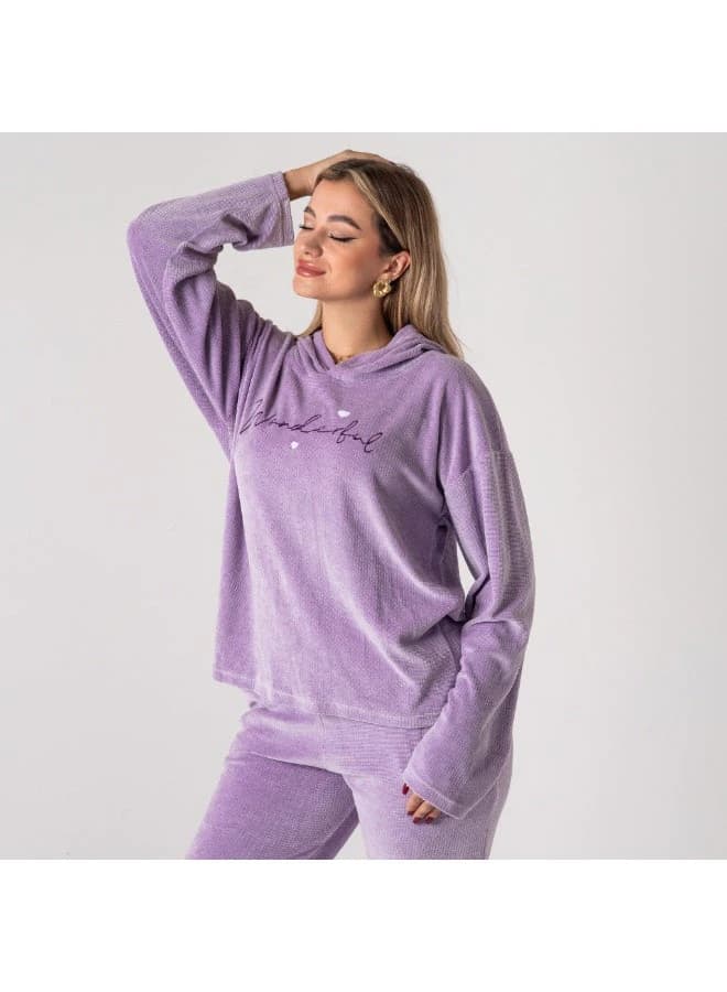 Women’s Velvet Embroidered Pajama Set – Mauve