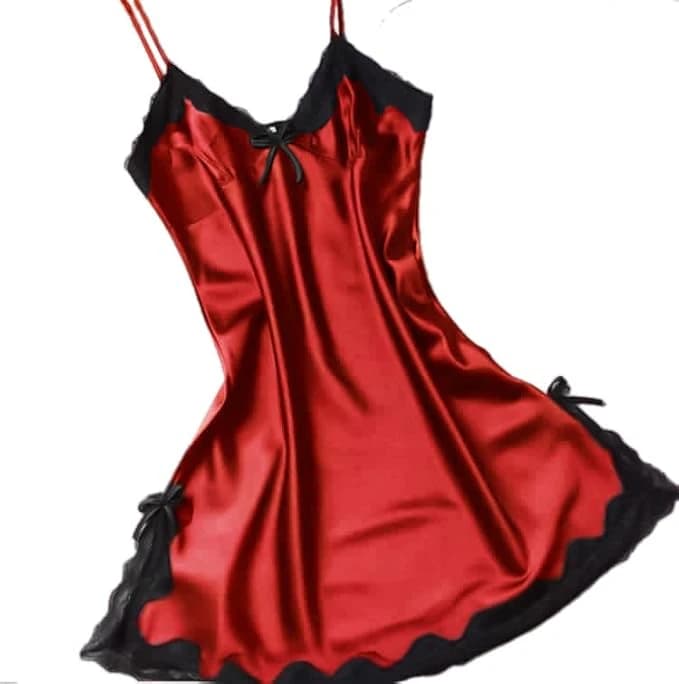 Red Satin Embellished BabyDoll Lingerie