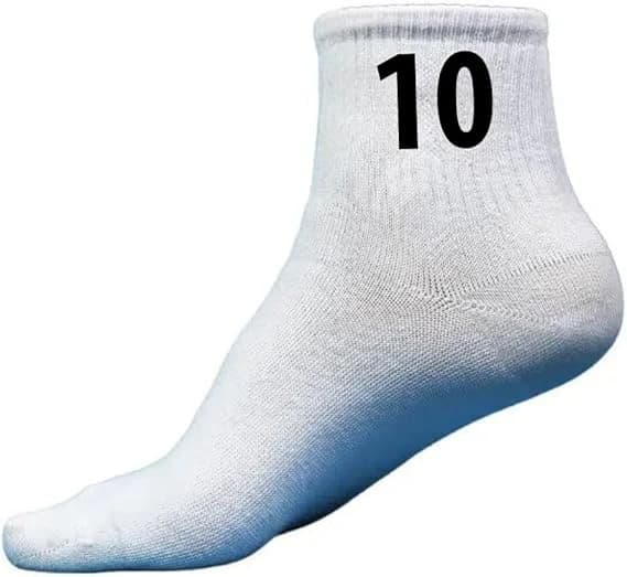 Men’s athletic half socks set – 6 pieces, white with numbers.