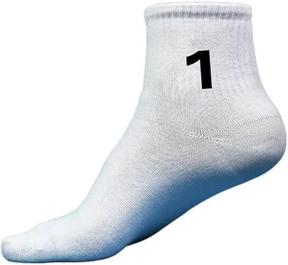 Men’s athletic half socks set – 6 pieces, white with numbers.