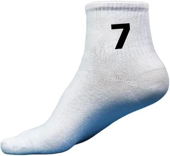 Men’s athletic half socks set – 6 pieces, white with numbers.