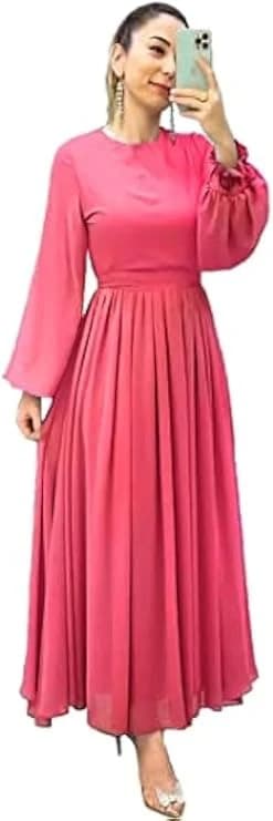 Pink Women Chiffon Dress with Lining