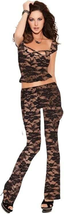 Black Lace Top with Pants and Panty Set