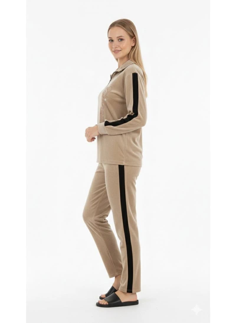Women's 2-Piece Premium Velvet Loungewear Set - Half-Zip Neck Pullover & Pants