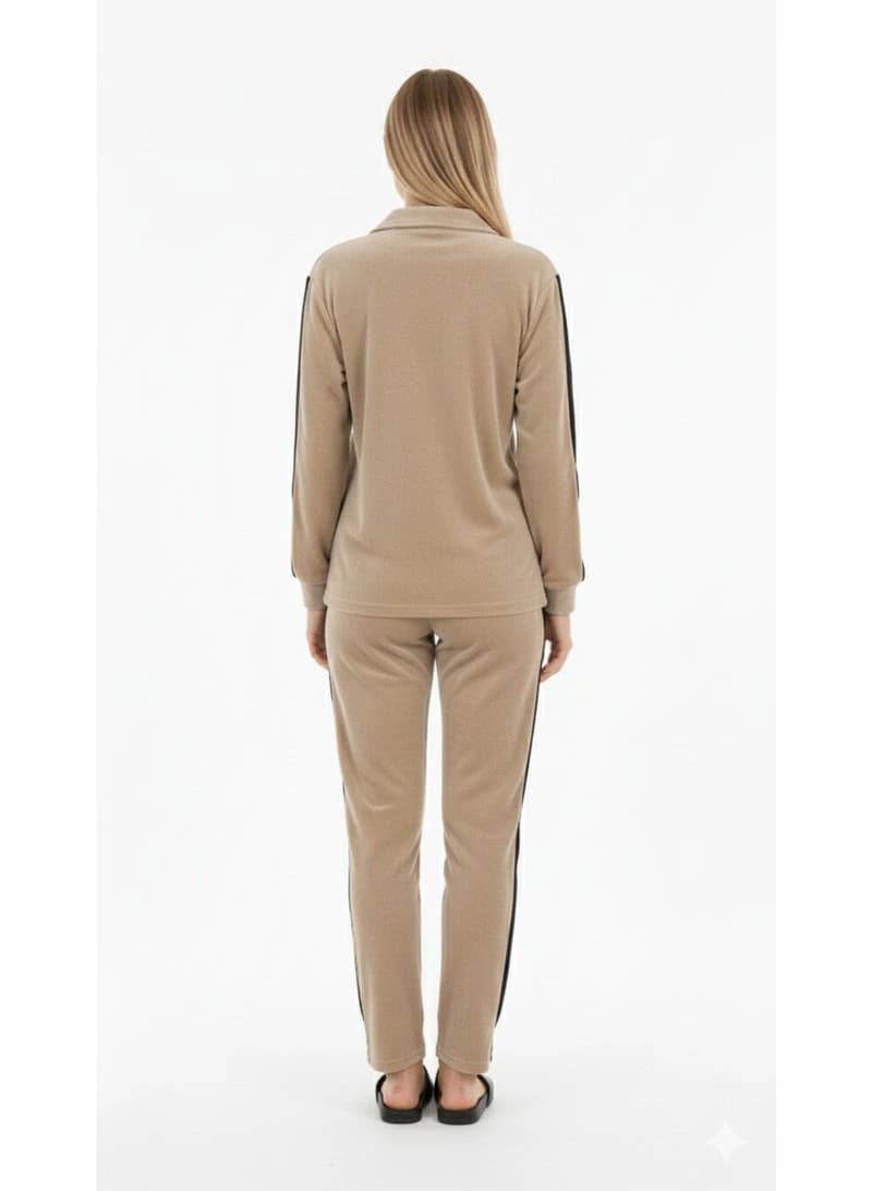 Women's 2-Piece Premium Velvet Loungewear Set - Half-Zip Neck Pullover & Pants