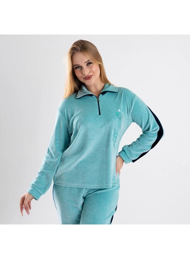 Women's 2-Piece Premium Velvet Loungewear Set - Half-Zip Neck Pullover & Pants