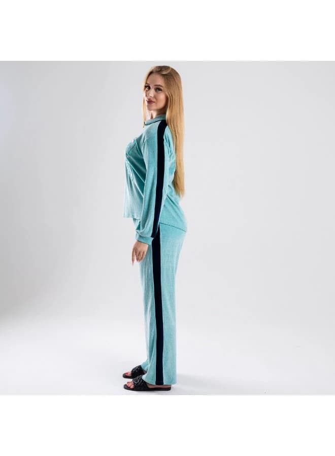 Women's 2-Piece Premium Velvet Loungewear Set - Half-Zip Neck Pullover & Pants