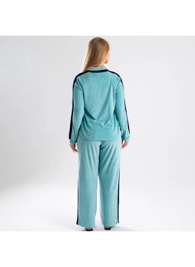 Women's 2-Piece Premium Velvet Loungewear Set - Half-Zip Neck Pullover & Pants