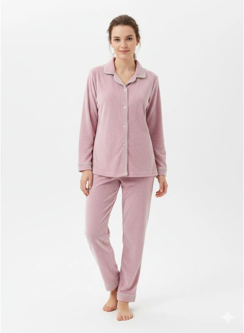 Women's 2-Piece Velvet Pajama Set – Button-Down Top & Long Pants, Soft & Cozy