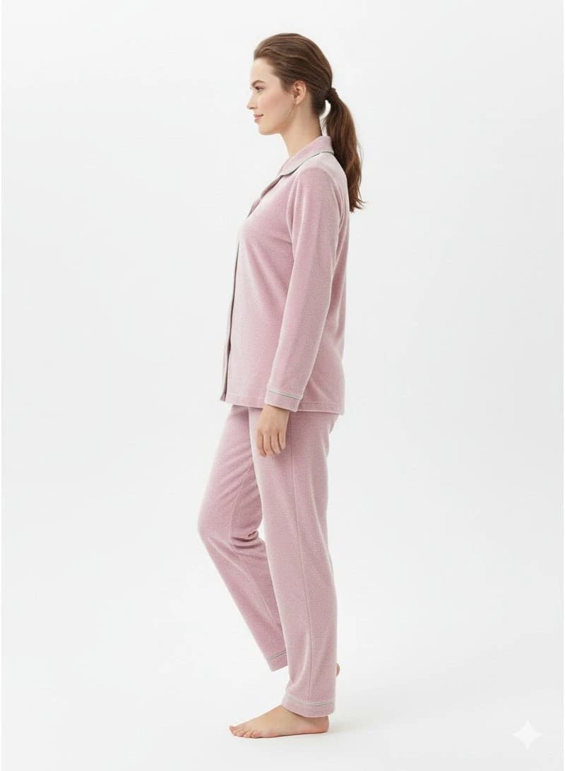 Women's 2-Piece Velvet Pajama Set – Button-Down Top & Long Pants, Soft & Cozy