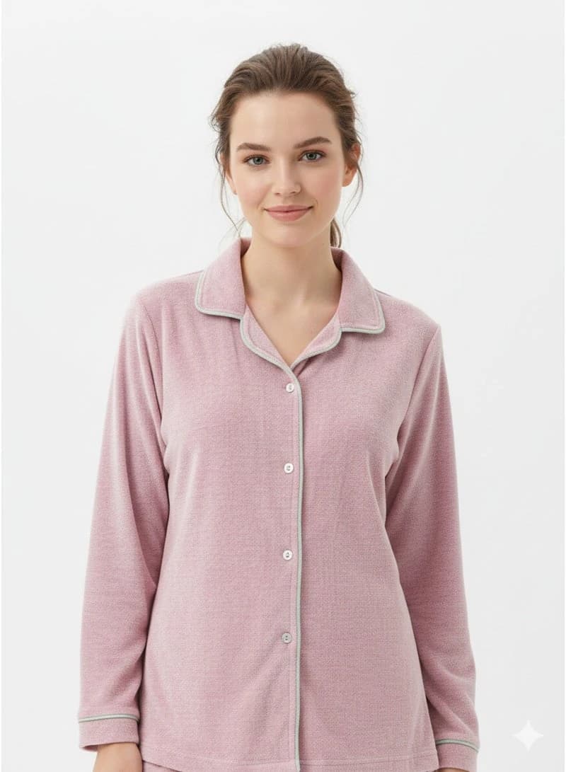 Women's 2-Piece Velvet Pajama Set – Button-Down Top & Long Pants, Soft & Cozy