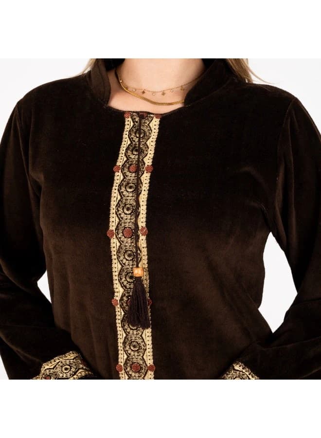 Women's Velvet Embroidered Abaya, Long and Elegant Design