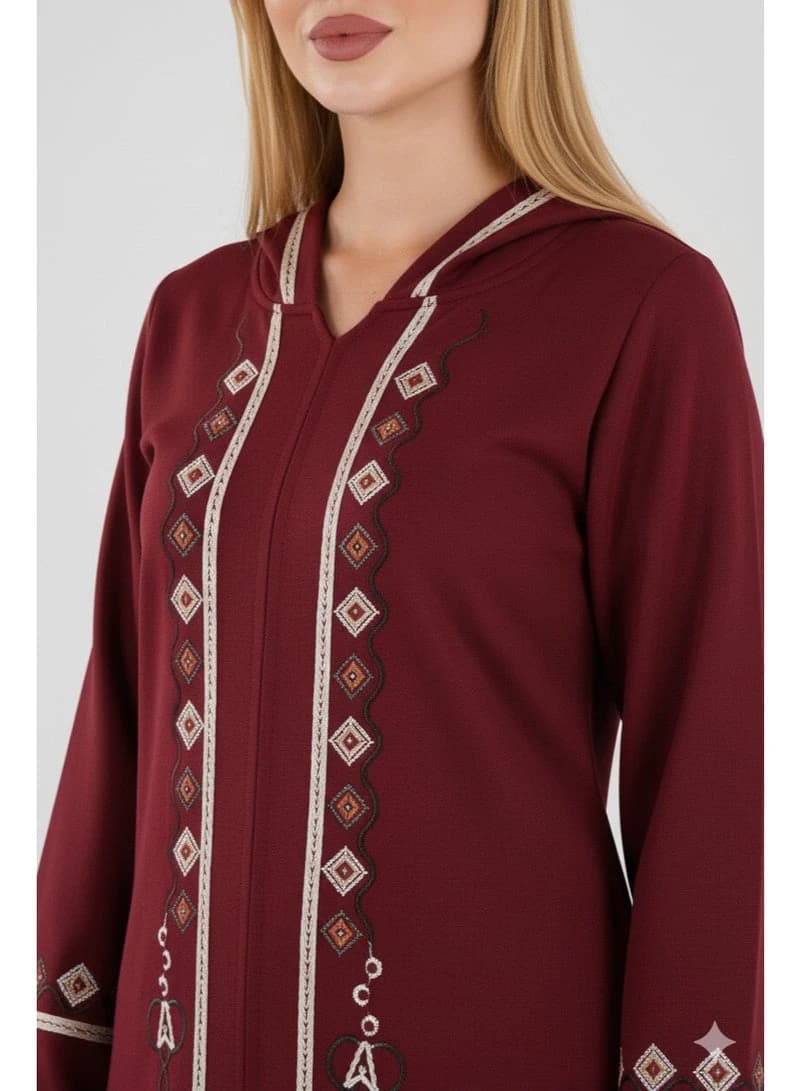 Women's Winter Hooded Abaya – Milton Fabric, Embroidered Long-Sleeve Kaftan