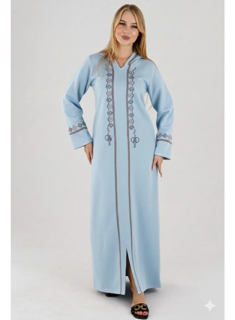 Women's Winter Hooded Abaya – Milton Fabric, Embroidered Kaftan