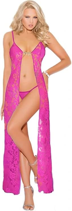Baby Del Fuchsia Tulle Lace Open Front Long Lingerie