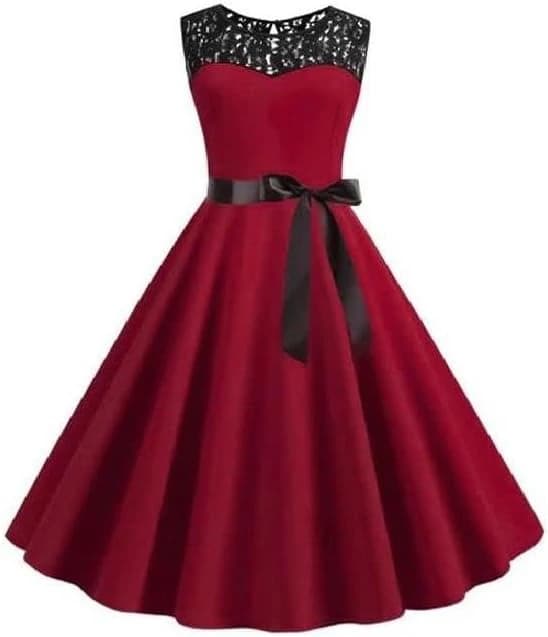 Black Lace Appliques Wine Women Dress Satin Belt Black