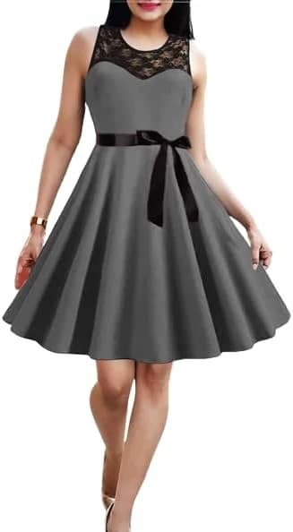 Black Lace Womens Sequins Pencil Dress Satin Belt Black