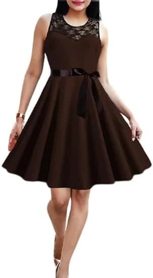 Black Satin Belt Sequined Escoba Women's Dress