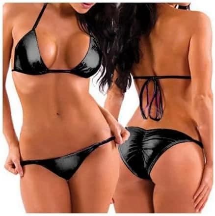 Black Leather Pantie & Pantie Set