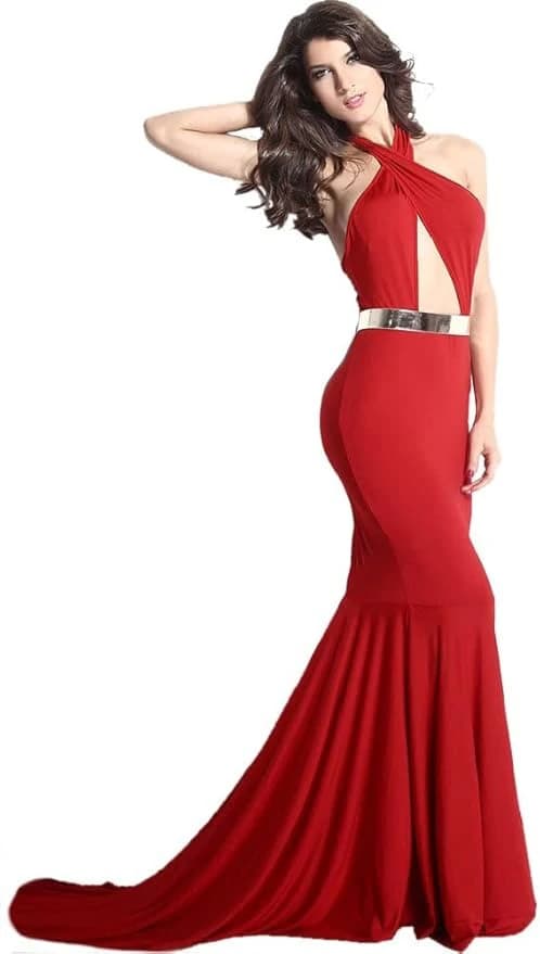 Long Lingerie Dress With Gold Belt Open Belly