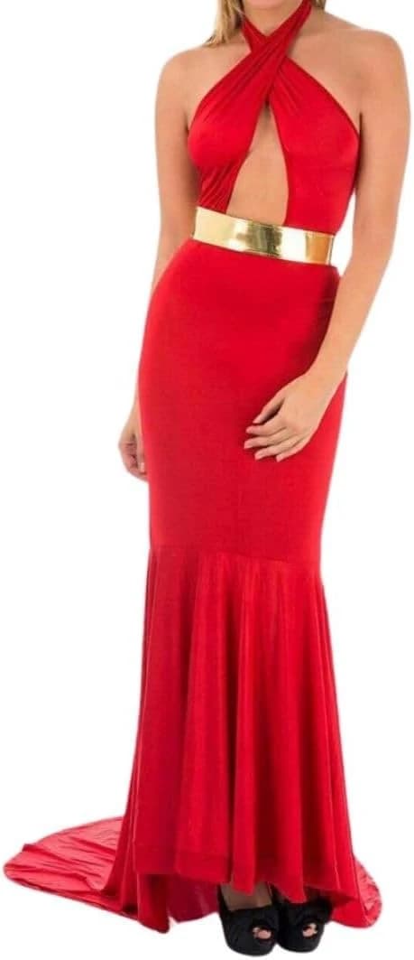 Butter Open Front Belt Long Lingerie Dress Red