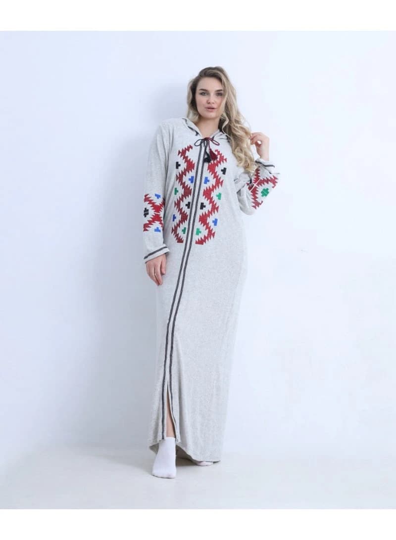 Premium Heavy Velvet Embroidered Winter Galabeya with Hood Wide Size Range