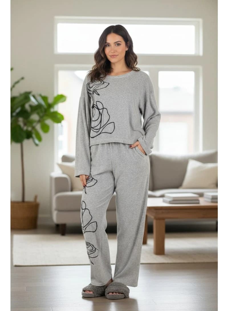 Winter Rose Modern Velvet Pajama Set Cozy Plush Comfort