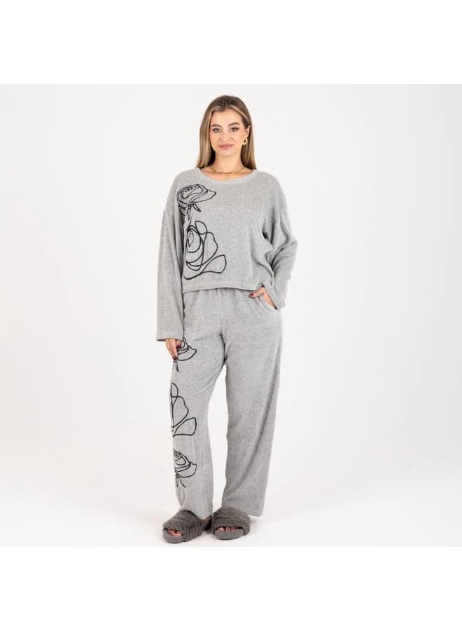Winter Rose Modern Velvet Pajama Set Cozy Plush Comfort