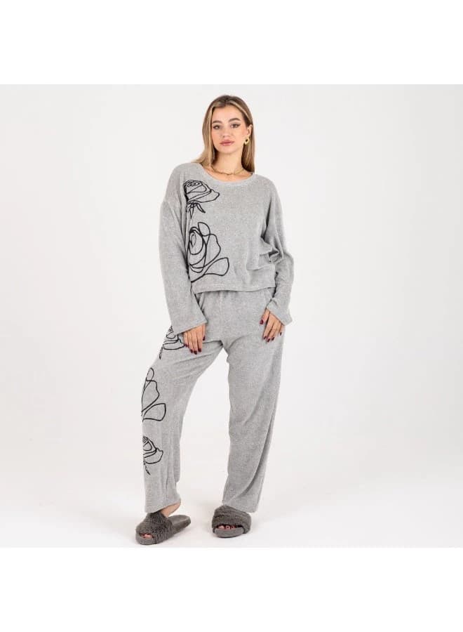 Winter Rose Modern Velvet Pajama Set Cozy Plush Comfort