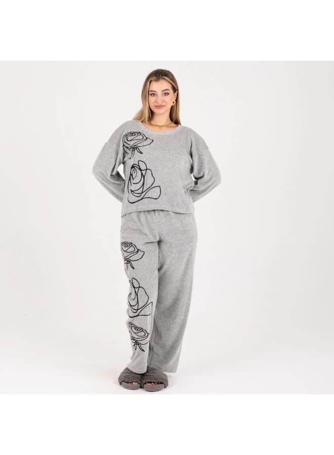 Winter Rose Modern Velvet Pajama Set Cozy Plush Comfort