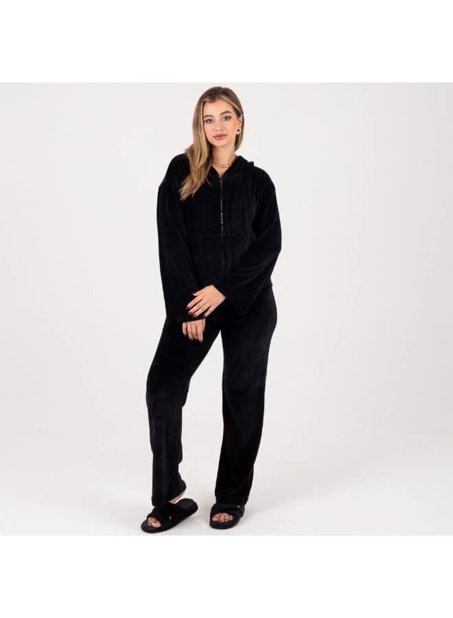 ZECOTEX Soft Velvet Hooded Loungewear Set for Women