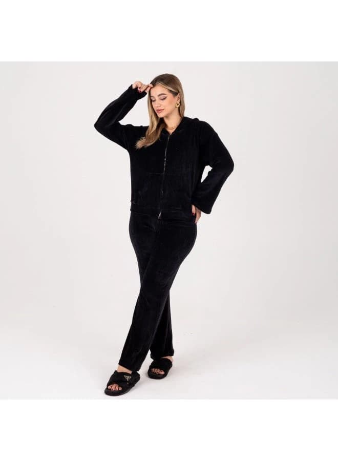 ZECOTEX Soft Velvet Hooded Loungewear Set for Women