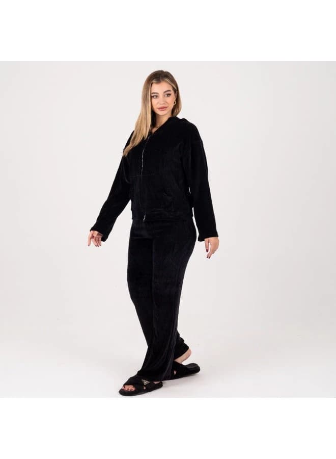 ZECOTEX Soft Velvet Hooded Loungewear Set for Women