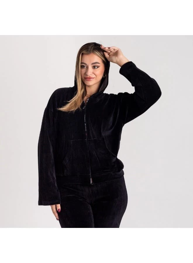 ZECOTEX Soft Velvet Hooded Loungewear Set for Women