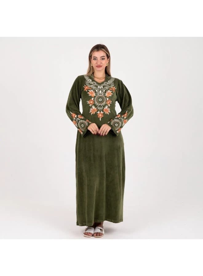 ZECOTEX Green Velvet Embroidered Jalabiya with Elegant Traditional Design
