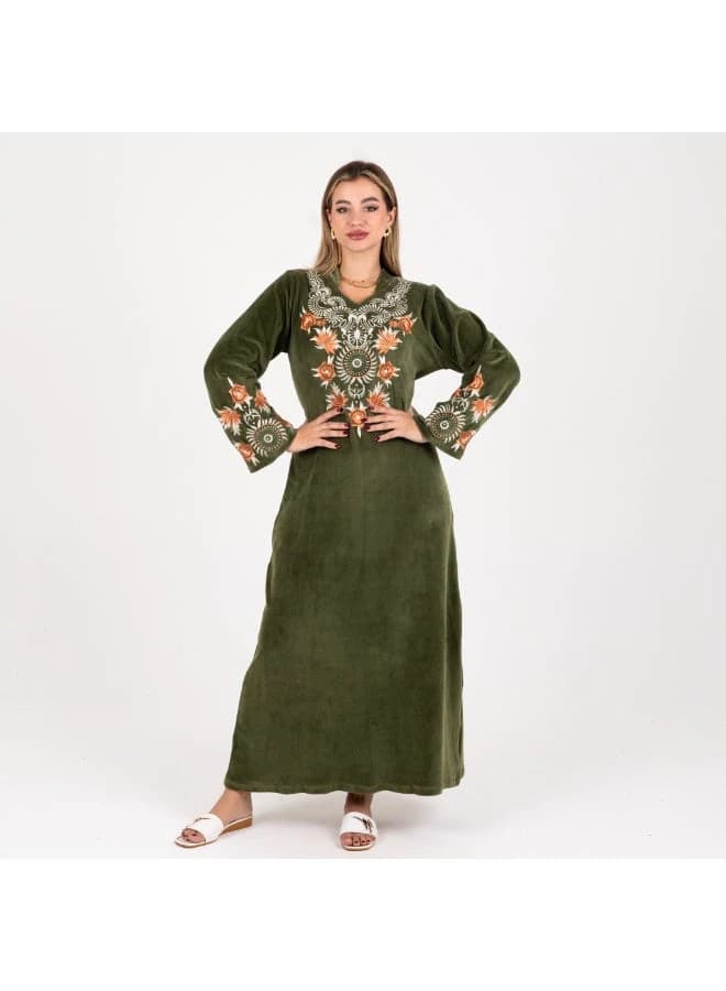 ZECOTEX Green Velvet Embroidered Jalabiya with Elegant Traditional Design