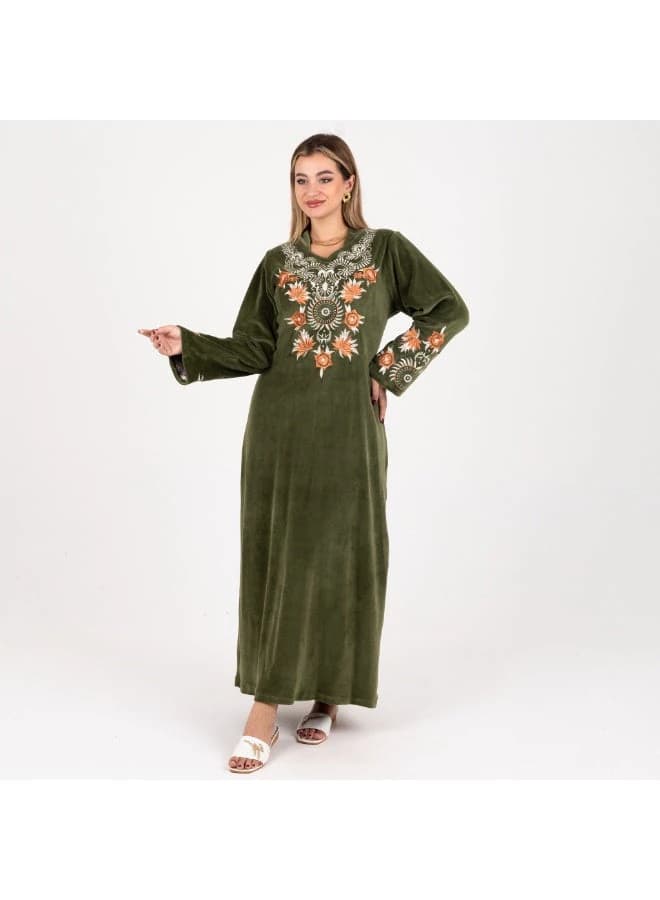 ZECOTEX Green Velvet Embroidered Jalabiya with Elegant Traditional Design