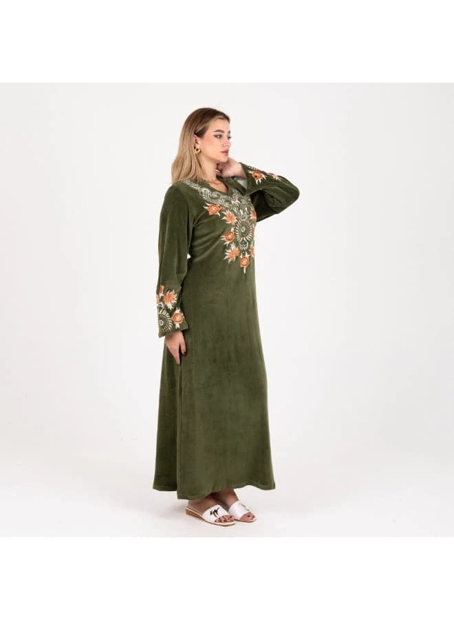 ZECOTEX Green Velvet Embroidered Jalabiya with Elegant Traditional Design